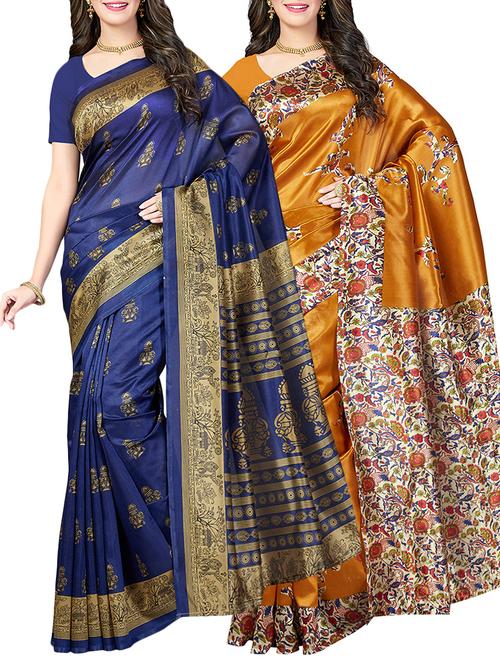 (set of 2) multicolor silk blend printed saree combo with blouse - 15484740 - Standard Image - 1