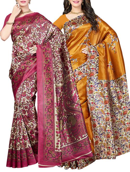 (set of 2) multicolor silk blend printed saree combo with blouse - 15484741 - Standard Image - 1