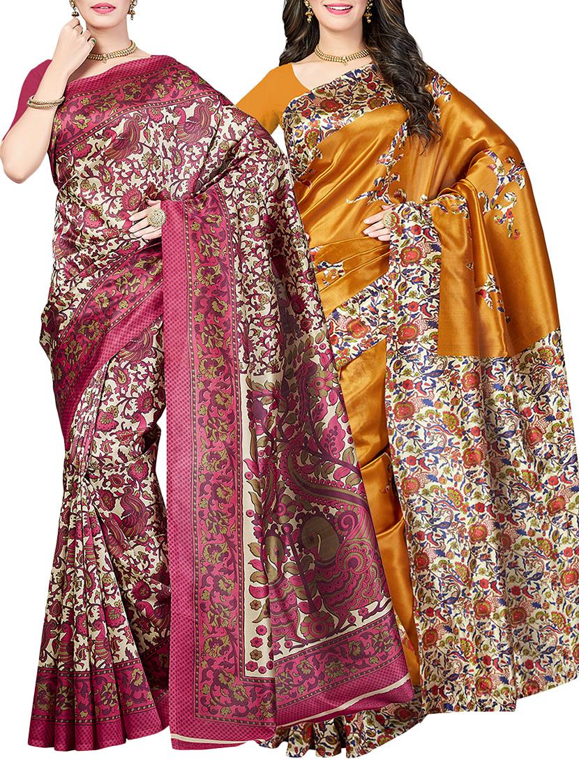 (set of 2) multicolor silk blend printed saree combo with blouse - 15484741 - Zoom Image - 1