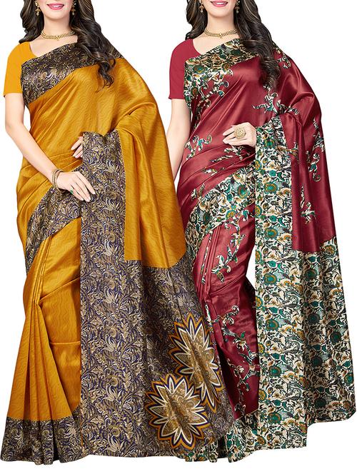 (set of 2) multicolor silk blend printed saree combo with blouse - 15484742 - Standard Image - 1