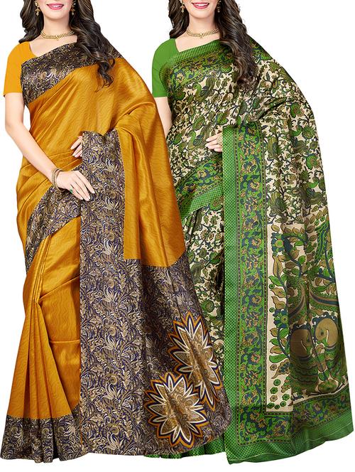 (set of 2) multicolor silk blend printed saree combo with blouse - 15484744 - Standard Image - 1