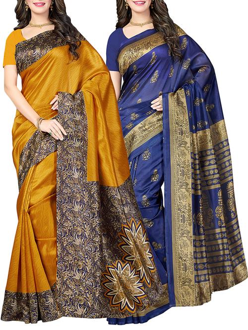 (set of 2) multicolor silk blend printed saree combo with blouse - 15484745 - Standard Image - 1