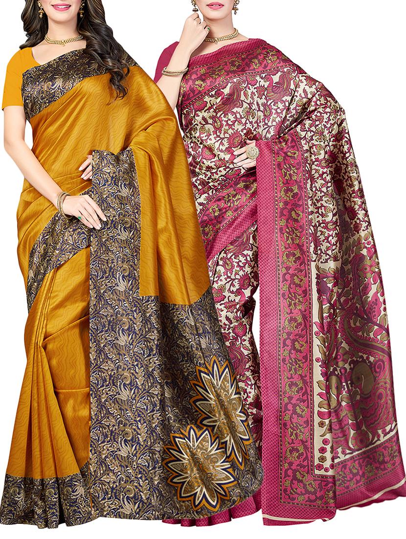 (set of 2) multicolor silk blend printed saree combo with blouse - 15484746 - Zoom Image - 1