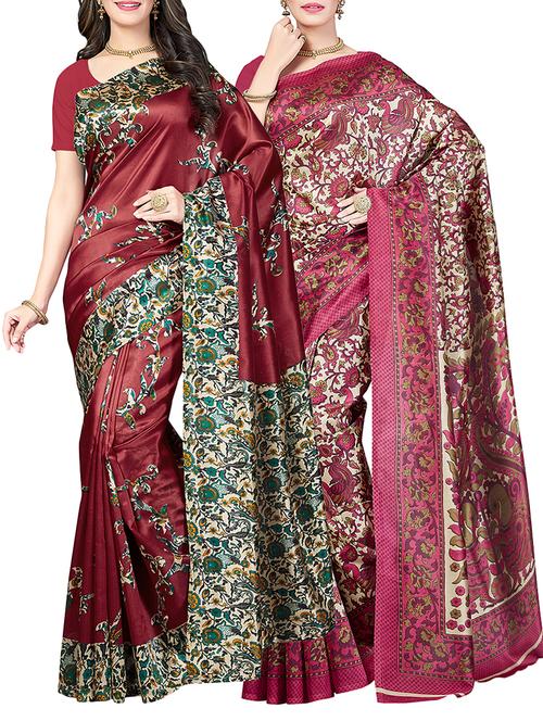 (set of 2) multicolor silk blend printed saree combo with blouse - 15484750 - Standard Image - 1