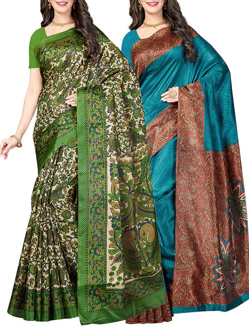 (set of 2) multicolor silk blend printed saree combo with blouse - 15484751 - Standard Image - 1