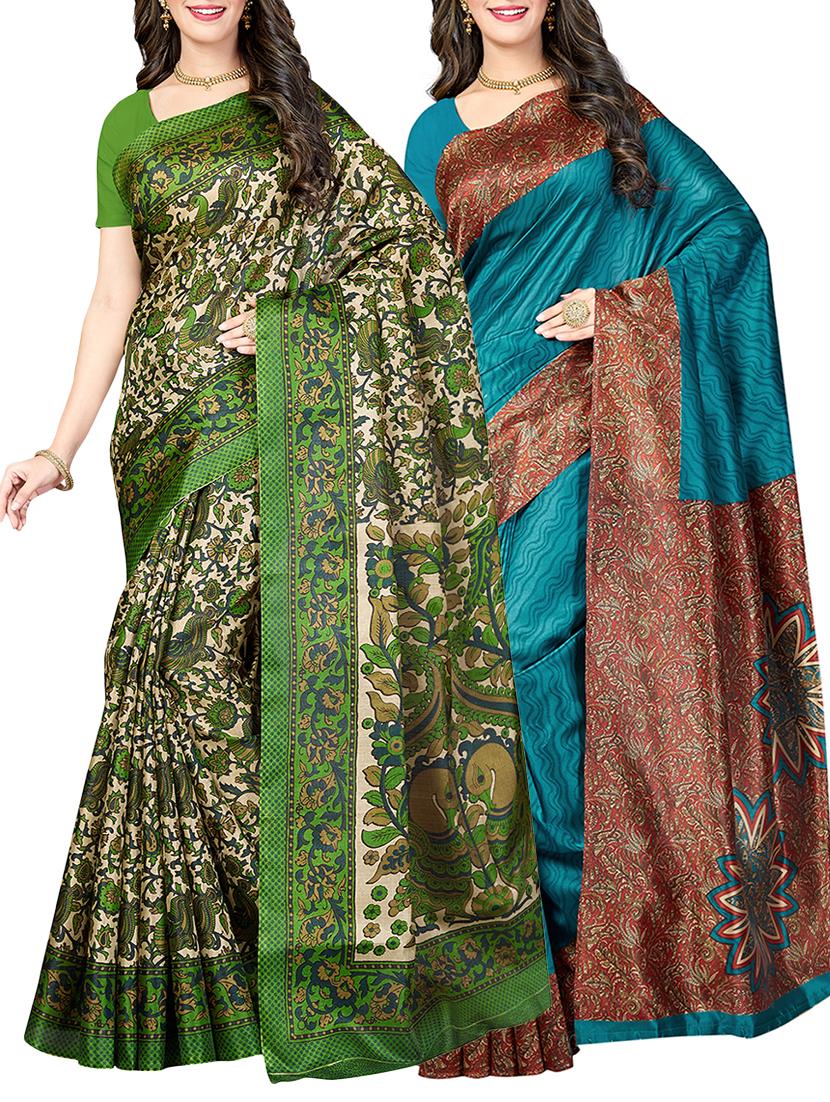 (set of 2) multicolor silk blend printed saree combo with blouse - 15484751 - Zoom Image - 1