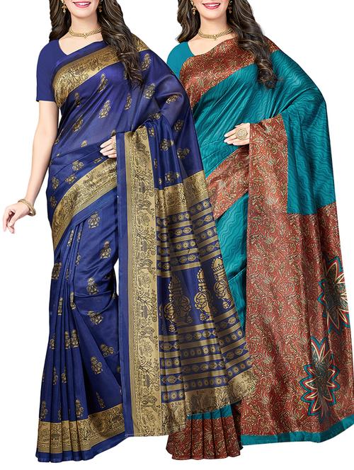 (set of 2) multicolor silk blend printed saree combo with blouse - 15484752 - Standard Image - 1