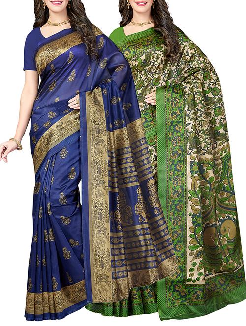 (set of 2) multicolor silk blend printed saree combo with blouse - 15484754 - Standard Image - 1
