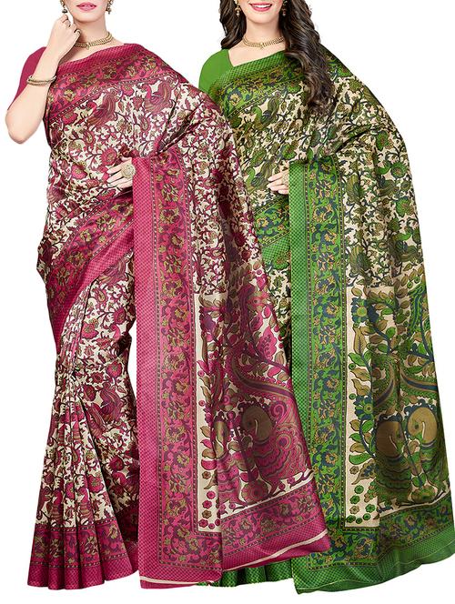 (set of 2) multicolor silk blend printed saree combo with blouse - 15484755 - Standard Image - 1