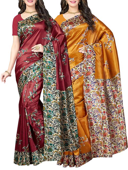 (set of 2) multicolor silk blend printed saree combo with blouse - 15484758 - Standard Image - 1