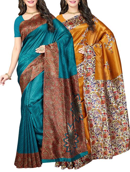 (set of 2) multicolor silk blend printed saree combo with blouse - 15484759 - Standard Image - 1