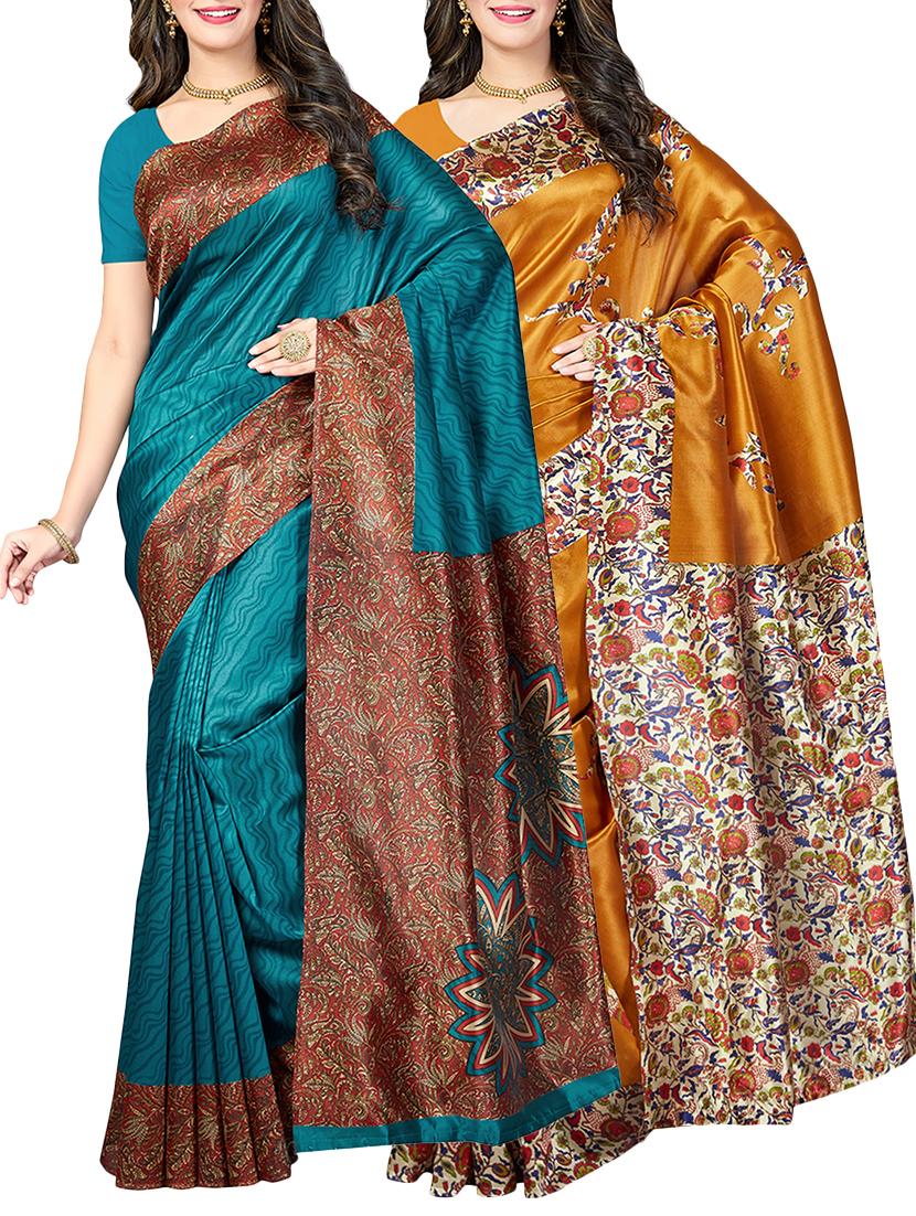 (set of 2) multicolor silk blend printed saree combo with blouse - 15484759 - Zoom Image - 1