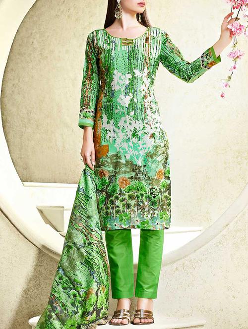 Printed unstitched straight pant suit - 15484788 - Very Small Image - 1