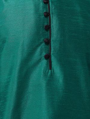 dark green & black silk blend kurta pyjama set - 15485032 - Standard Image - 4