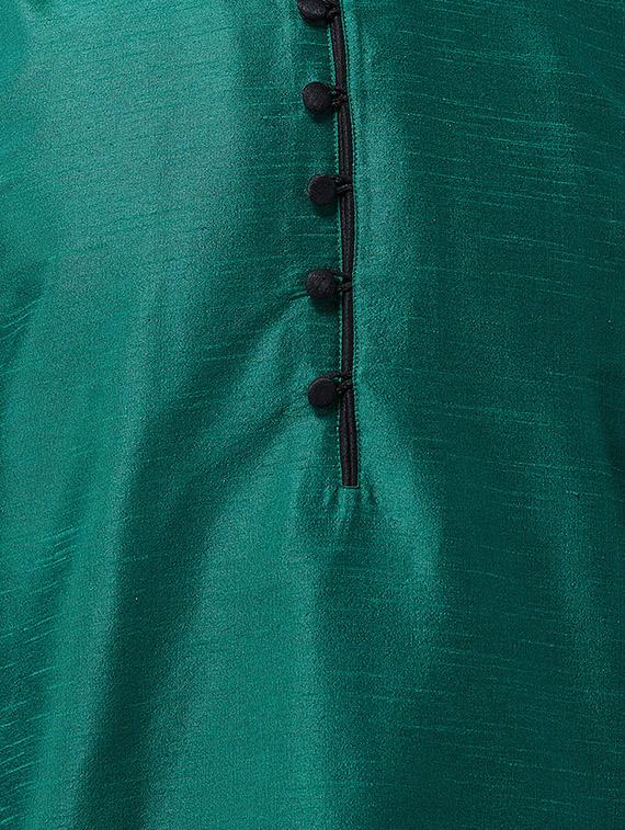 dark green & black silk blend kurta pyjama set - 15485032 - Zoom Image - 4