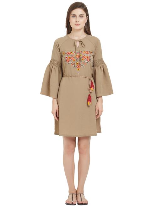 bell sleeved smocking detail embroidered dress - 15485173 - Standard Image - 1