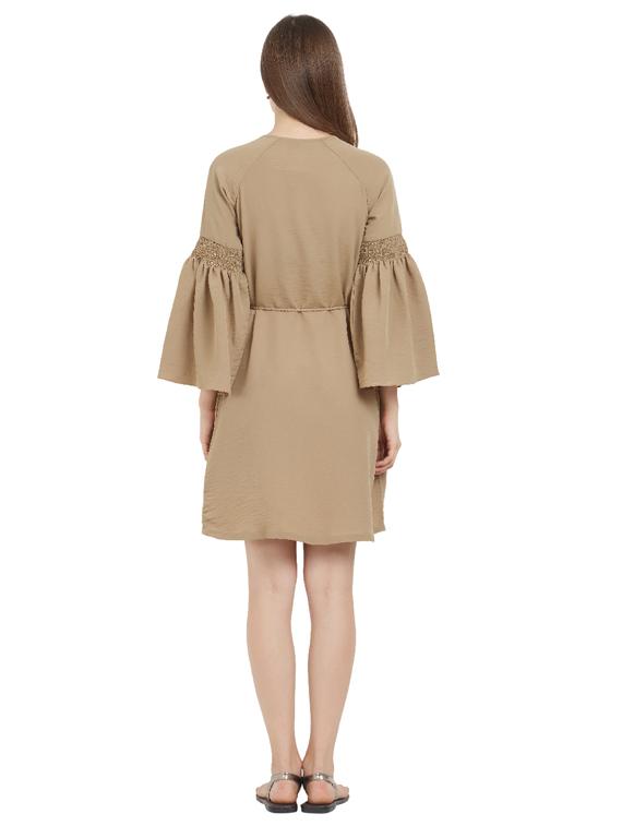bell sleeved smocking detail embroidered dress - 15485173 - Zoom Image - 3