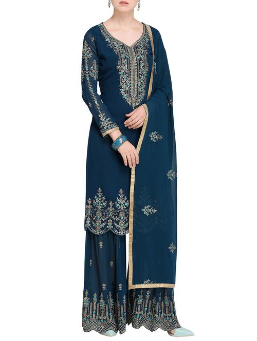 Contrast Floral embroidered sharara suit - 15485428 - Standard Image - 1