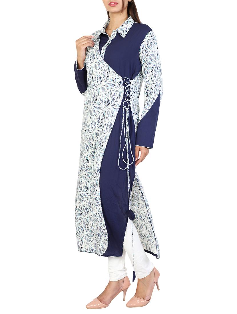 high slit kurta with drawstring - 15485449 - Zoom Image - 2