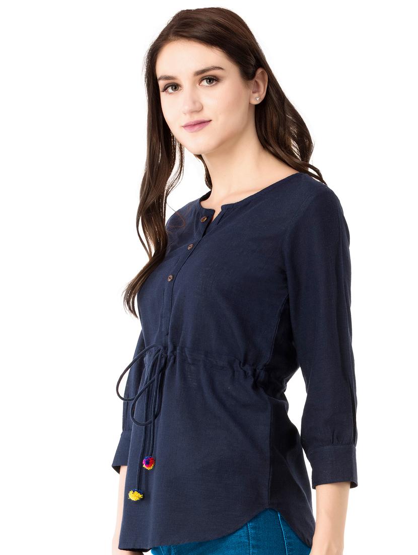 pom-pom drawstring waist top - 15486004 - Zoom Image - 2