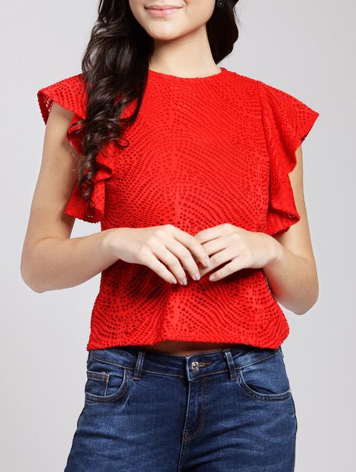 ruffle detail mesh top - 15486042 - Standard Image - 1