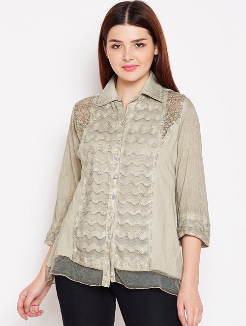 sheer paneled embroidered tunic - 15486154 - Standard Image - 1