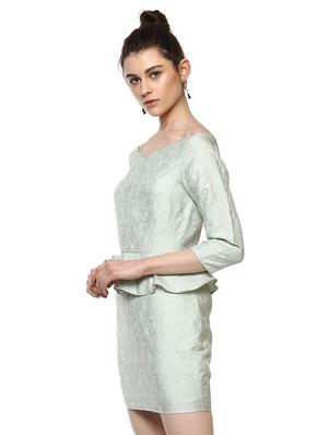 v neck jacquard peplum dress - 15486312 - Standard Image - 2