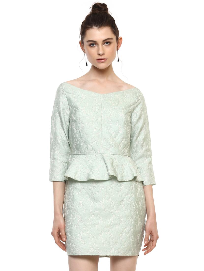 v neck jacquard peplum dress - 15486312 - Zoom Image - 1