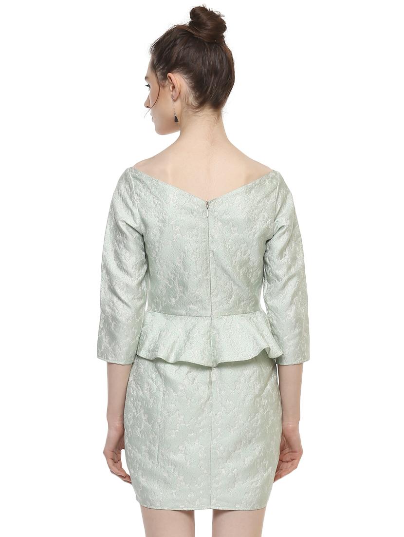 v neck jacquard peplum dress - 15486312 - Zoom Image - 3