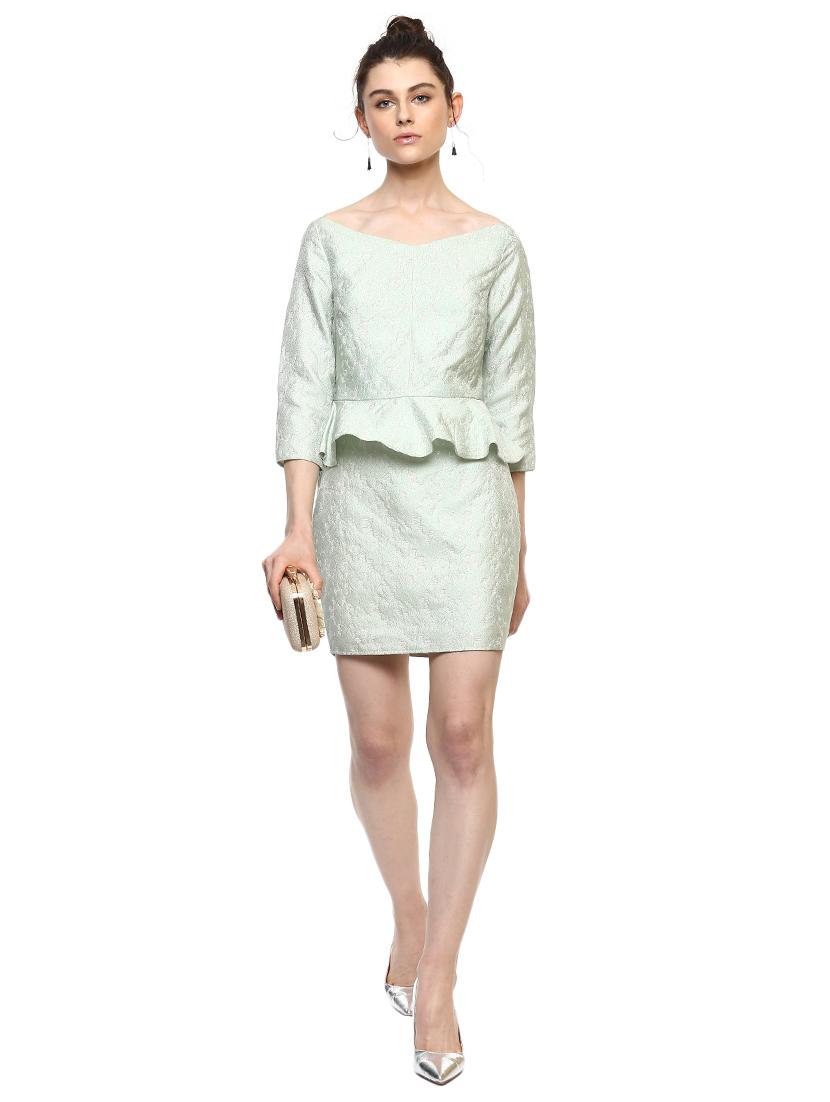 v neck jacquard peplum dress - 15486312 - Zoom Image - 4