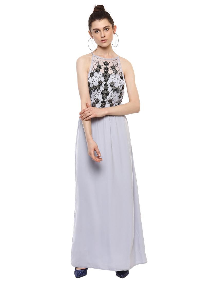 sheer back panel embellished maxi dress - 15486320 - Zoom Image - 1