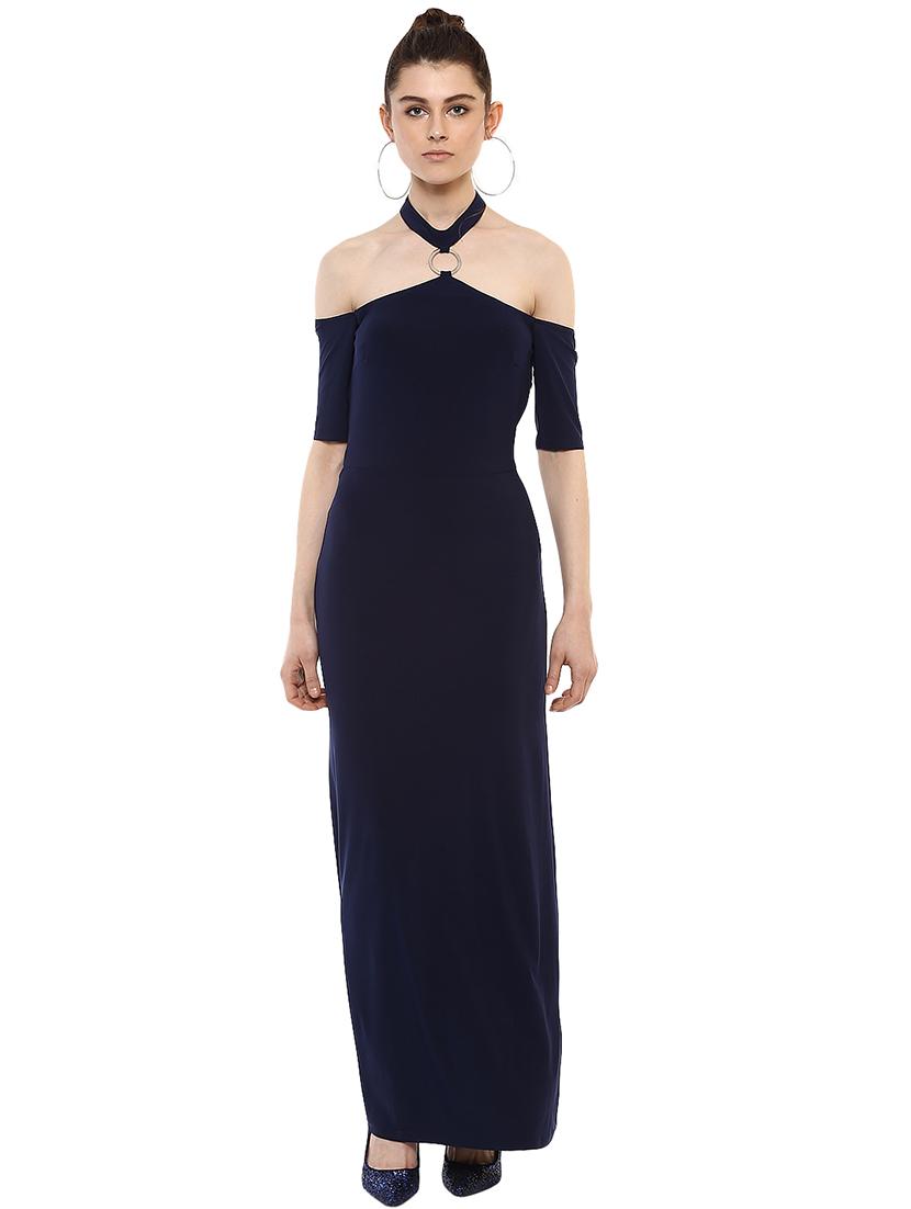 ring detail choker neck maxi dress - 15486321 - Zoom Image - 1