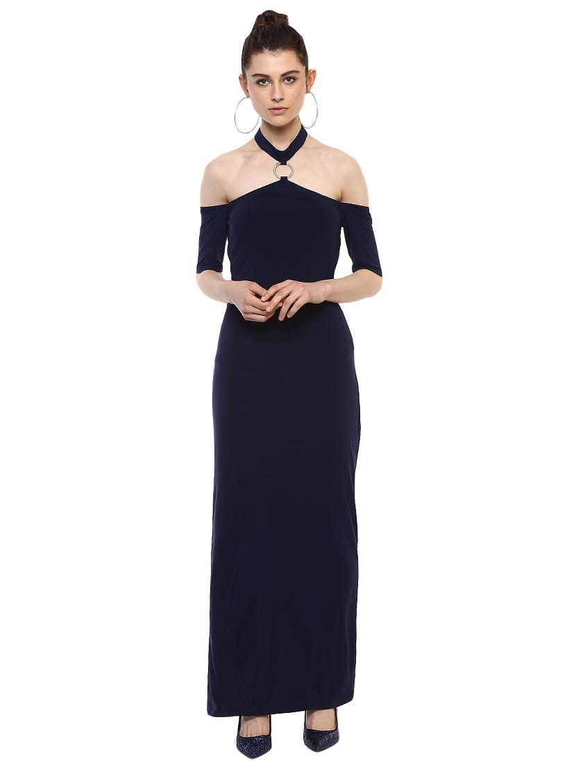 ring detail choker neck maxi dress - 15486321 - Zoom Image - 4