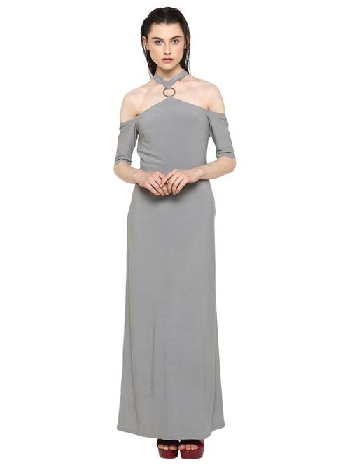 ring detail choker neck maxi dress - 15486322 - Standard Image - 1