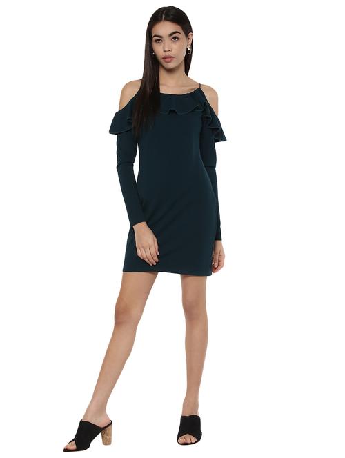 cold shoulder ruffle detail sheath dress - 15486333 - Very Small Image - 1
