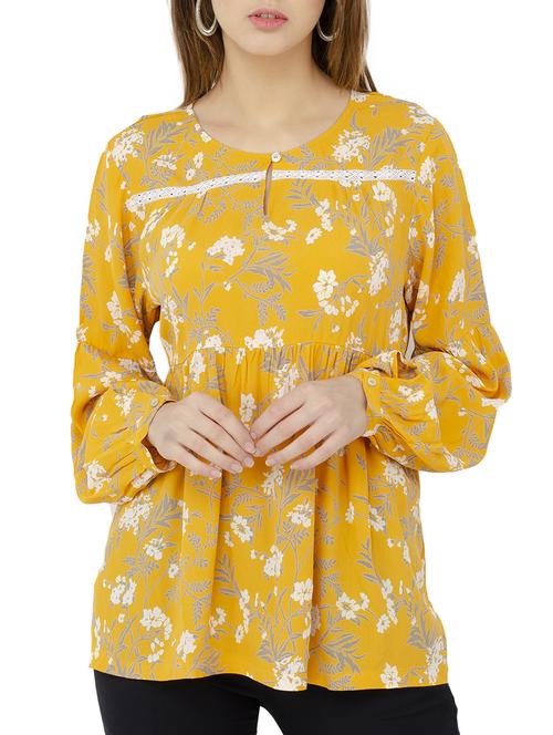 lace detail lantern sleeved floral top - 15486746 - Very Small Image - 1