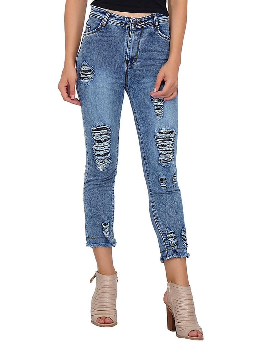 distressed frayed cropped jeans - 15488371 - Zoom Image - 1