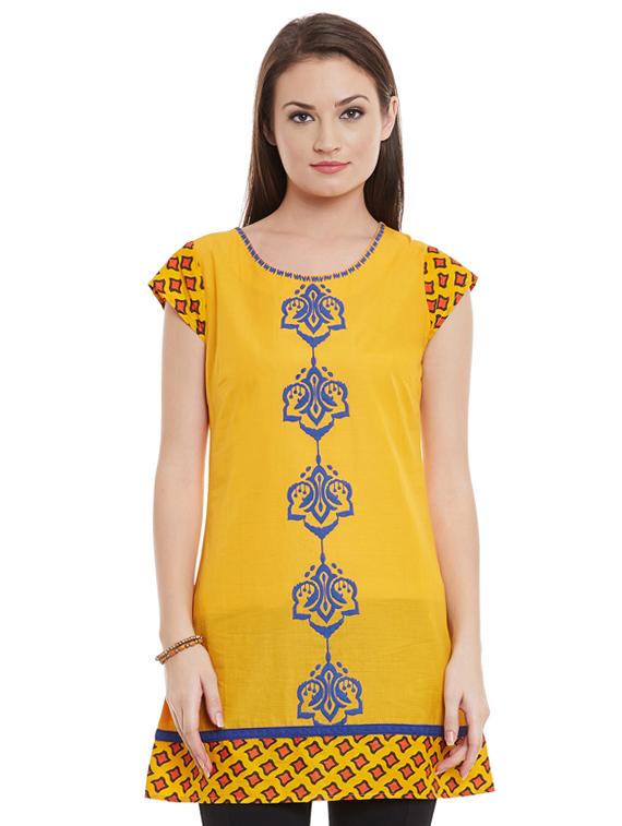 A-line block print kurti - 15490685 - Zoom Image - 1