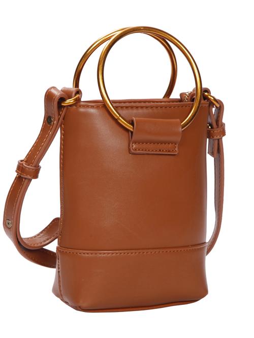 tan leatherette (pu) regular sling bag - 15491137 - Very Small Image - 1