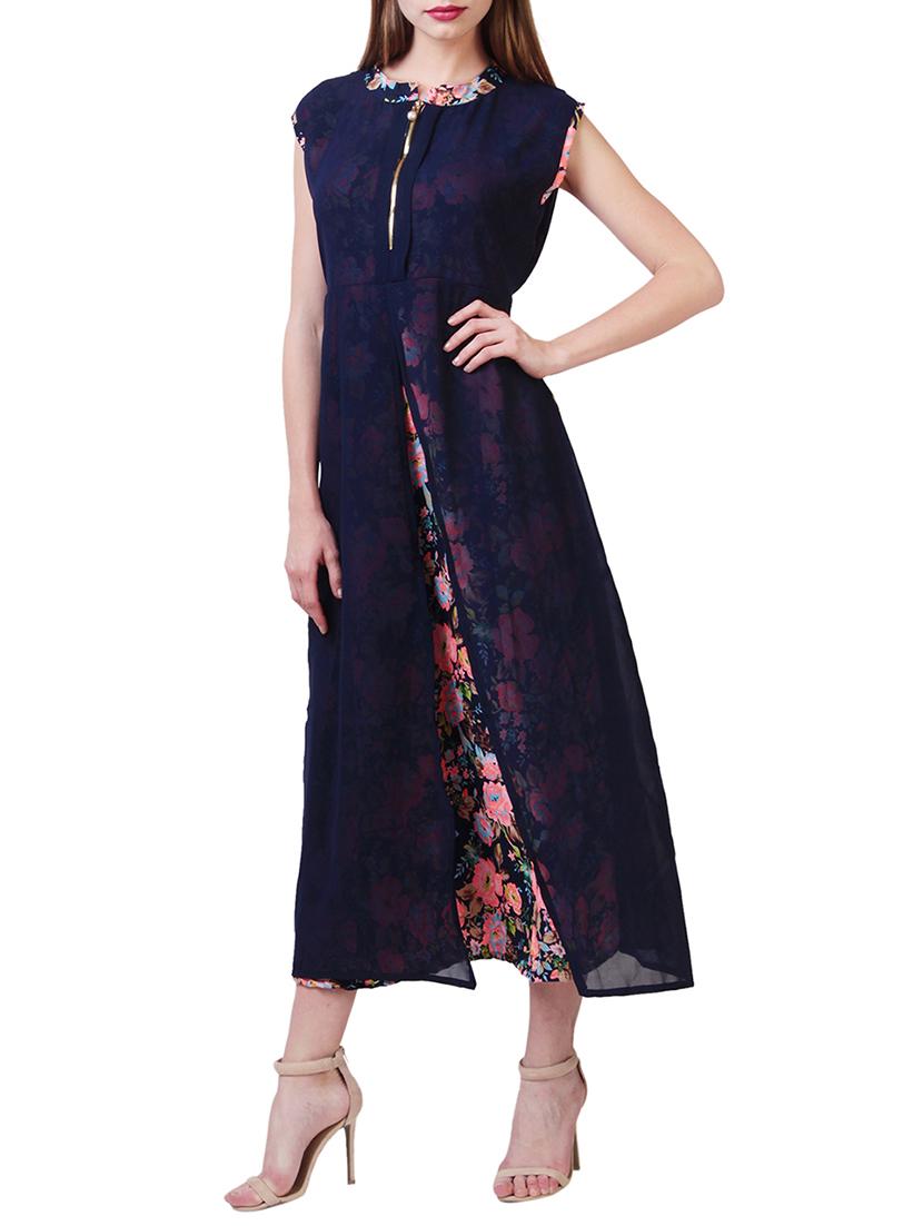 floral layered zip detail dress - 15491178 - Zoom Image - 2