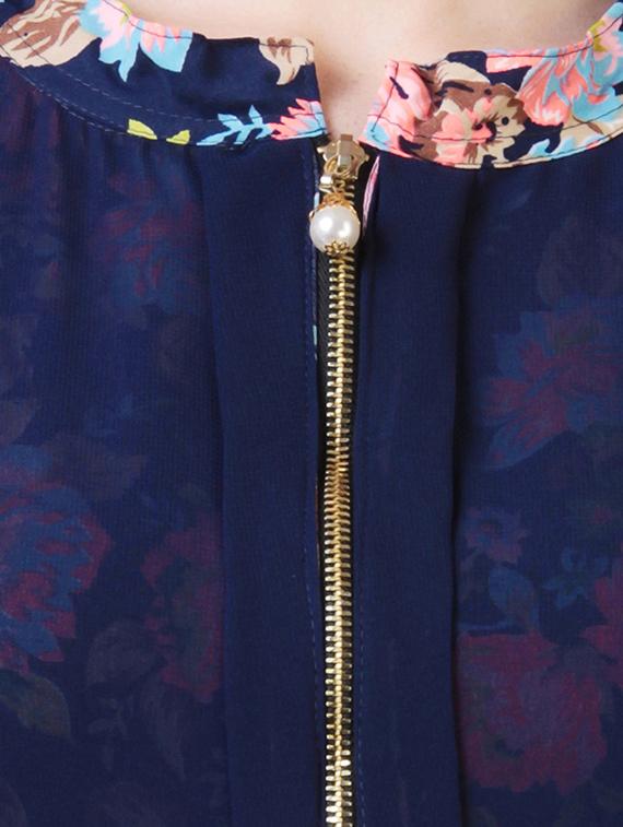 floral layered zip detail dress - 15491178 - Zoom Image - 4