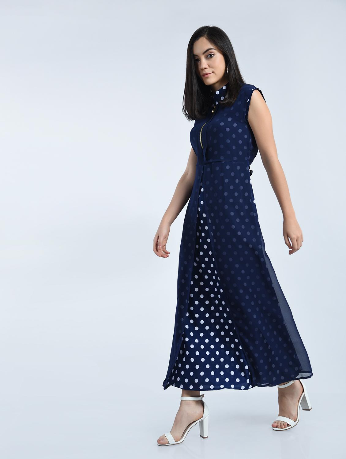 polka dot layered zip detail dress - 15491179 - Zoom Image - 2