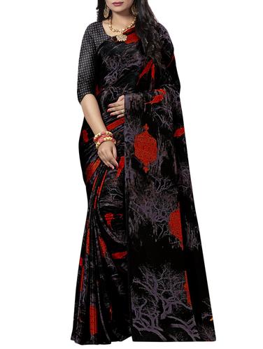 crepe printed saree with blouse - 15492191 - Very Small Image - 1
