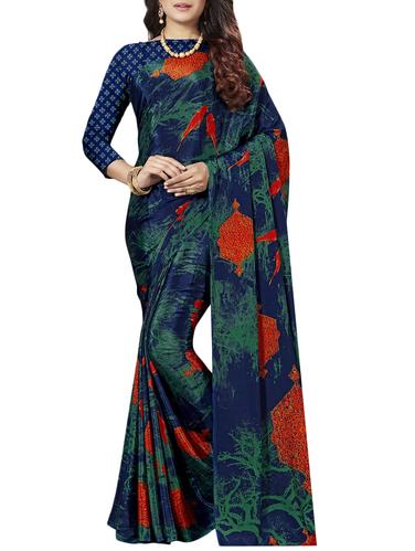 Blue printed saree with blouse - 15492193 - Very Small Image - 1