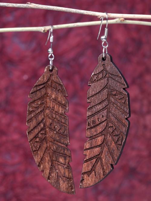 brown wood drop earring - 15492245 - Standard Image - 1