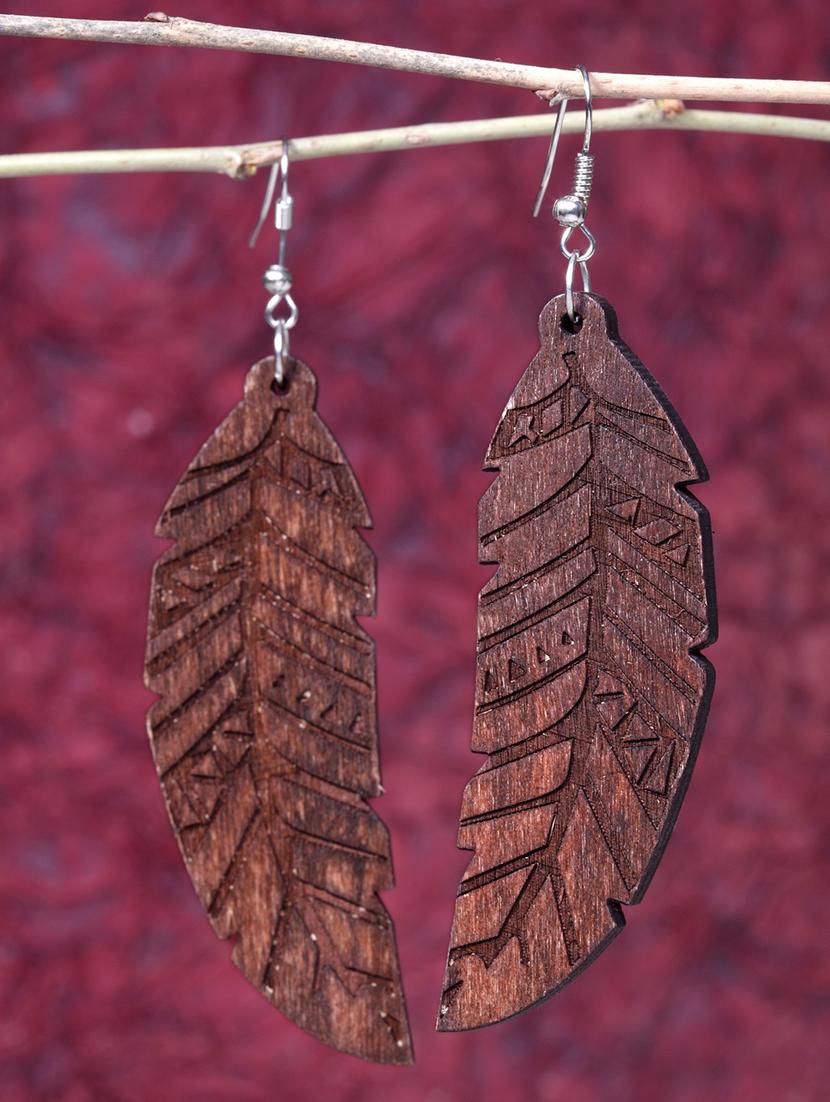 brown wood drop earring - 15492245 - Zoom Image - 1