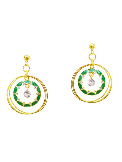 Green Gold Tone Enamel Earrings - 15492465 - Very Small Image - 1