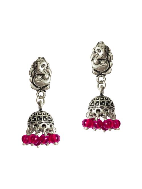 Pink Silver Tone Tribal Earrings - 15492481 - Very Small Image - 1