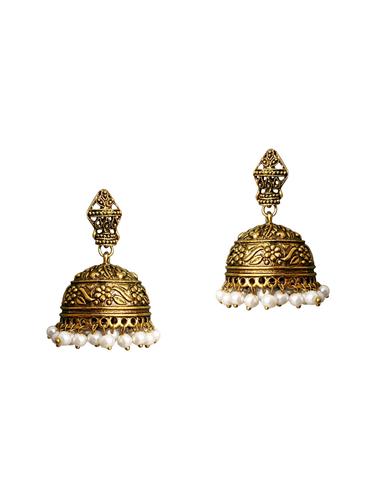White Gold Tone Oxidized Jhumka - 15492483 - Very Small Image - 1
