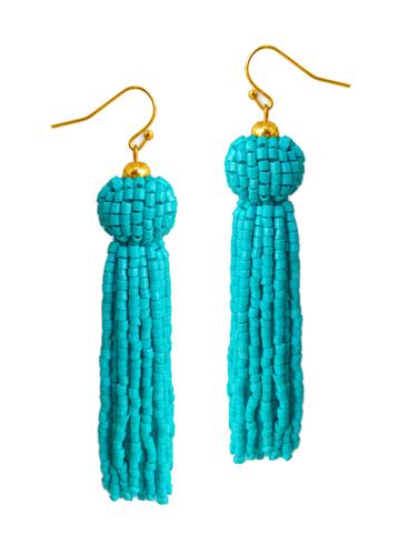 Blue Gold Tone Beaded Earrings - 15492487 - Very Small Image - 1